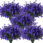RECUTMS Fake Outdoor Flowers Artificial Flowers Plants for Window Boxes Spring Outdoor Home Decoration, 10 Bundles Fake Faux Eucalyptus for Outside Home Planter Porch Patio Window Yard Decor(Purple)