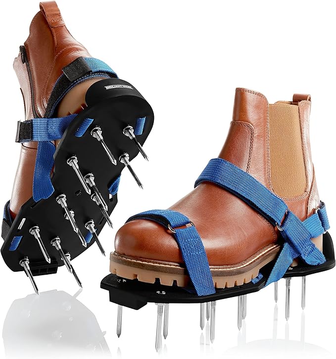 Briliantwerk Lawn Aerator with Adjustable Straps - for Lawn Aeration or as Screed Shoes - Lawn Aerator Shoes as Perfect Aerator Lawn Tool - incl. Two Nail Lengths - Lawn dethatcher - epoxy Shoes