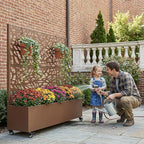 Casaphoria Metal Raised Garden Bed with Trellis and Wheels, 47"x47"x16" Planter Box for Climbing Plants, Vegetables & Vines, Features Drainage Holes and Privacy Screen, Brown-Net