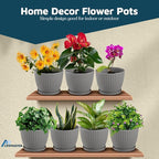 Gray 6-Inch Plant Pots with Drainage & Saucers 3 Pack, Indoor & Outdoor Planters for Houseplants, Herbs, and Flowers, Durable & Weatherproof Material, Stackable, Lightweight, Minimalist Design