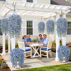 Artificial Hanging Flowers for Outdoors Spring Summer Decoration, 8PCS UV Resistant Silk Fake Hanging Plants for Patio Porch Front Yard Window Garden Indoor Decor(Blue,8PCS)