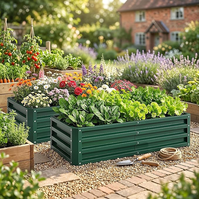 Outsunny Galvanized Raised Garden Bed, 4' x 2' x 1' Metal Planter Box, for Growing Vegetables, Flowers, Herbs, Succulents, Green