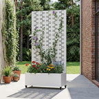 Casaphoria Metal Raised Garden Bed with Trellis and Wheels, 72"x35"x16" Planter Box for Climbing Plants, Vegetables & Vines, Features Drainage Holes and Privacy Screen, White-Brick