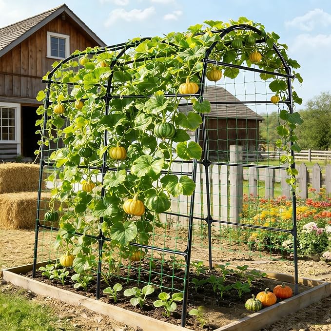 OTOSUNNY Garden Arch Tunnel Trellis for Climbing Plants Outdoor, 7 ft Tall Metal Walkway, Arbor Archway for Climbing Vines Vegetables Yard Lawn, Cucumber Trellis for Garden Raise Bed, Black