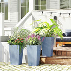 Outsunny Tall Planters for Outdoor Plants Set of 3, 24 in Taper Planters with Drainage Holes, Rattan Decor Plant Pots for Indoor Outdoor Front Porch Patio Backyard, Light Gray