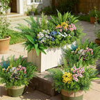 Alupssuc 48Pcs Artificial Flowers and Plants,UV Resistant & No Fade Fake Plastic Greenery Shrubs for Home Garden, Pathway, Front Porch-Spring Summer Decor, Indoor/Outdoor Use,Pink Blue Yellow White