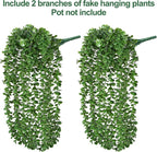 Faux Outdoor Plants Fake Hanging Plants for Outdoors Outside Decorations, 2 Pcs Green Faux Eucalyptus Vines Realistic UV Resistant Artificial Greenery for Planters Porch Garden Yard Front Door Patio