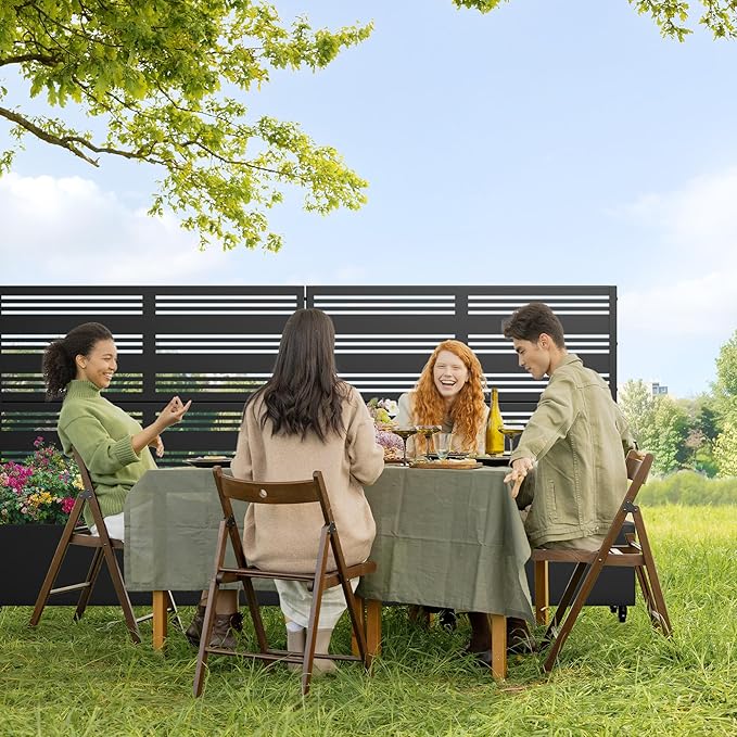 Casaphoria Metal Raised Garden Bed with Trellis and Wheels, 47"x47"x16" Planter Box for Climbing Plants, Vegetables & Vines, Features Drainage Holes and Privacy Screen (Black-Harold)