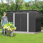 DWVO 9x4ft Metal Outdoor Storage Shed with Window, Lockable Tool Storage Sheds, Oversized Steel Garden Sheds with Sloped Roof for Backyard, Patio, Garage, Lawn, Dark Gray