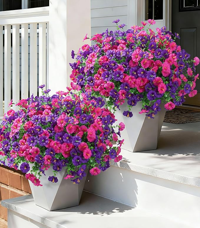 Ivydale 24 Bundles Artificial Flowers for Outdoors Spring Summer Porch Decor, Faux Petunias Plants Outdoor Fake Realistic UV Resistant Silk Flowers for Outside Planters Patio Window Garden Yard Home