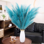 Premium Faux Teal Pampas Grass Decor 8pcs 43.3″ 110cm– Peacock Teal Tall Fluffy Feather Flowers, No Assembly 18-Branch One-Piece Stems for Boho Wedding & Coastal Home Decor, Floor Vase Accent