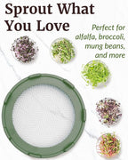 Elementi Sprouts Growing Kit for Wide Mouth Mason Jars, Set of 2 Sprouting Lids for Organic Alfalfa & Mung Bean Sprouts Grow Kit, 316 Stainless Steel Mesh Screen Strainer Lid (Sage Green)