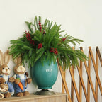 12pcs Christmas Norfolk Pine Branch with Berry Set, 18 Inches Artificial Norfolk Branch 6pack, Faux Berry Stem 6pack,Fake stem Greenery Pine Picks for Indoor Home Vase DIY Outdoor Wreath Decoration