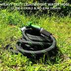 Garden Hose 25 FT, NON-EXPANDABLE Heavy-Duty Flexible & Lightweight Water Hose with 10-Function Nozzle, No-Kink, Leak-Proof Super Fabric, Solid Fittings for Lawn, Car, Outdoor (Black Green)