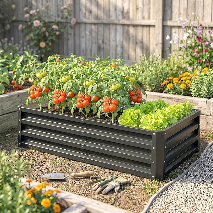 Outsunny Galvanized Raised Garden Bed, 4' x 2' x 1' Metal Planter Box, for Growing Vegetables, Flowers, Herbs, Succulents, Gray
