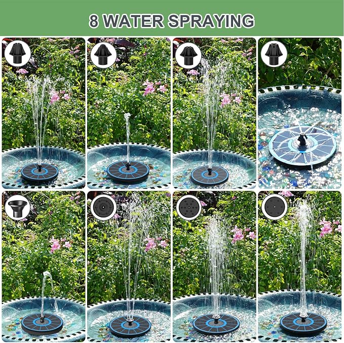 Yzert Solar Fountain for Bird Bath Direct Sunlight High Efficiency 3.5W Glass Panel Solar Water Fountain Outdoor Garden Flower (Blue)