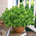 HyeFlora Artificial Plants for Outdoors Outside Spring Summer Decoration, 12 Bundles Faux Green Plastic Leaves Stems Bulk Fake Greenery Look Real UV Resistant for Home Porch Patio Planter Yard Wedding
