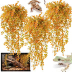 RAINFLOW 3 PCS Fake Hanging Ferns - Fake Eucalyptus Vines for Bearded Dragon Snake Geckos Hermit Crab Lizard Chameleon Reptile Decor(Orange)