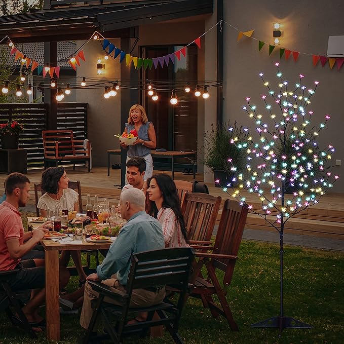 Lightshare Set of 3 LED Cherry Blossom Trees, 4FT 5FT and 6FT Lighted Artificial Trees Multicolor with Remote Contrl for Decoration Inside and Outside, Home Patio Wedding Festival Christmas Decor