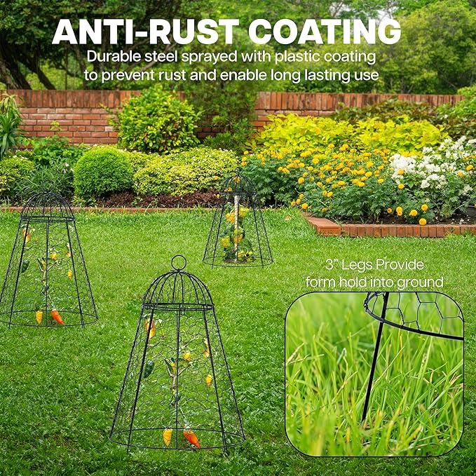 Life Finds Chicken Wire Garden Cloche Set, Protective Plant Cover for Flowers and Produce with Removable Top, Protection from Animals, Pack of 6, LF-GC6P
