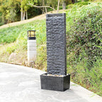 Water Fountain Outdoor, Floor Standing LED Illuminated Water Flow Elegant Water Fountain Pump 38.5" with Pebble Base for Garden, Patio and Yard (24372)