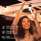 Brightech Ambience Hybrid Outdoor String Lights - Dual Plug and Solar Powered Waterproof LED Light String for Outside - 27 Ft, Soft White Edison Bulbs, for Camping, Patio, Cafe, Yard, Porch