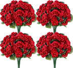 Der Rose 6 Pack Red Artificial Geraniums Flowers for Outdoors UV Resistant Faux Flowers for Outdoor Planters Window Boxes Patio Cemetery Porch Decor