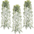 Der Rose 3Pcs Fake Plants Hanging Artificial Decor Faux Potted Eucalyptus Plants for Boho Bathroom Home Office Desk Wall Shelf Bookcase Accessories Decor Indoor