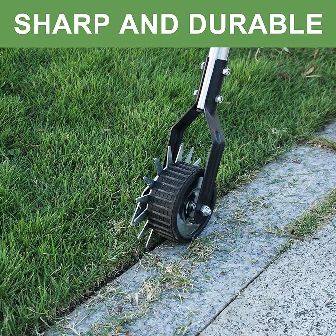 BARAYSTUS Wheel Rotary Edger Lawn Tool, Grass Edge Trimmer, Sidewalk Manual Lawn Edger, Strong 3 Sections Stainless Steel Handle with Cushion Grip, 58.3-Inch
