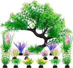 MyLifeUNIT Fish Tank Decorations, 15 Pack Artificial Aquarium Plants Tree Set for Fish Tank Decor (Green Set)