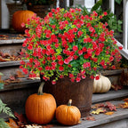 Artificial Flowers for Outdoors Fake Plants - 12 Bundles Faux UV Resistant No Fade Plastic Greenery Home Garden Porch Patio Decoration Boxwood Shrubs (Red)