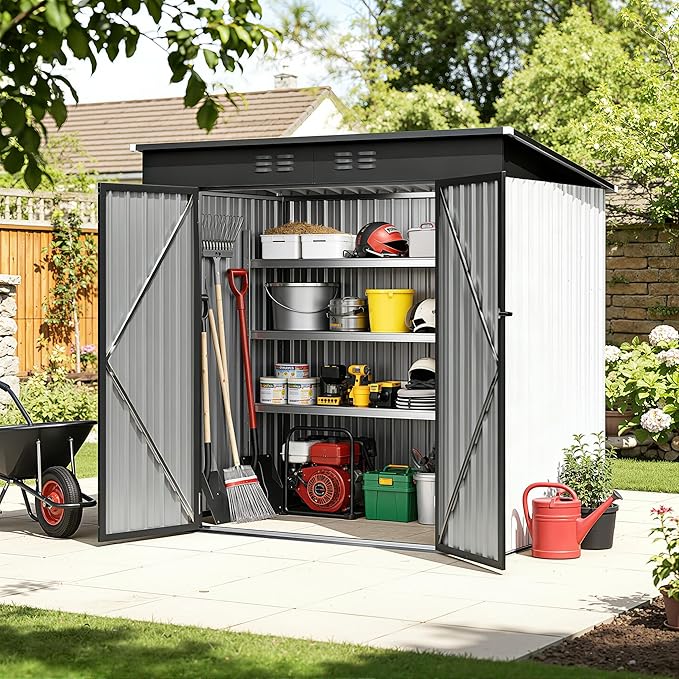 6 x 4FT Sheds & Outdoor Storage,White Metal Waterproof Storage Shed with Door and Lock Outdoor Shed,All-Weather Shelter for Bike, Gardening Tools, Lawn Mowers