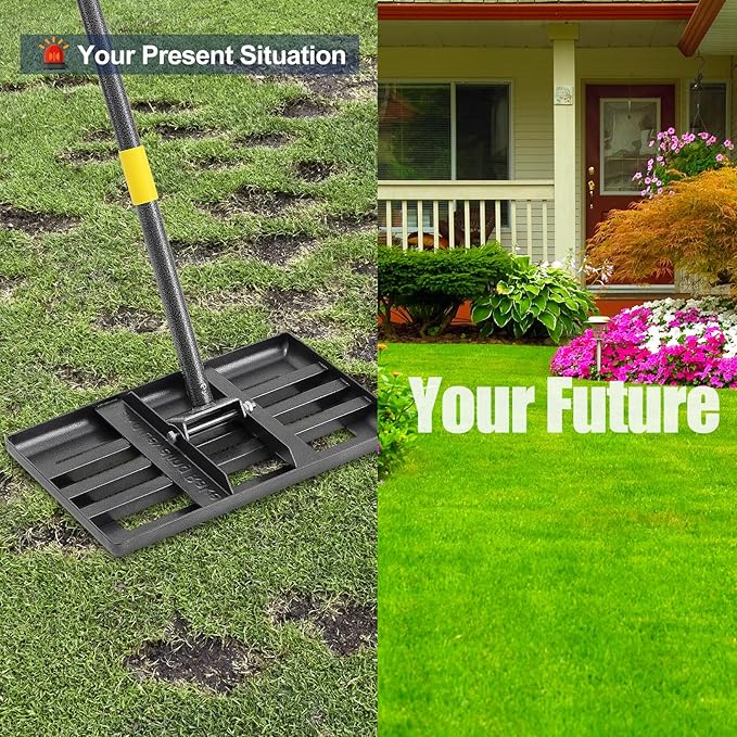 80" Heavy Duty Lawn Leveling Rake - 17x10in Stainless Steel Grading Tool with Ergonomic Adjustable Handle | Professional Grass Soil Leveler for Golf Courses, Backyards & Sports Fields