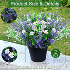 2 Pcs Artificial Potted Flowers for Outdoors - 16 Inch Large Pre-Assembly Purple Flowers Faux Plants Lavender Daisy for Outdoor Home Office Front Doors Patios Porches Yards Decor