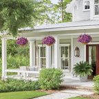 Homsunny Artificial Fake Hanging Flowers with Basket for Outdoors, Faux Silk Petunias Flower Spring Summer Decor UV Resistant Look Real Outside Patio Front Porch Decorations