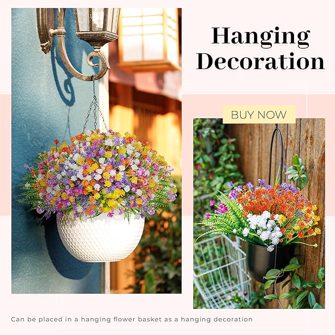 Der Rose 24 Bundles UV Resistant Artificial Flowers for Outdoors Faux Ferns Fake Plastic Flowers for Spring Home Garden Courtyard Patio Front Porch Decor