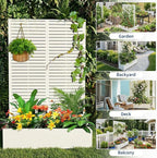 Metal Raised Garden Bed with Trellis & Privacy Screen, 71.5"x47"x16" Galvanized Metal Planter Box with Wheels & Drainage Holes for Patio Balcony Climbing Plants Flowers Vegetable, White