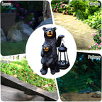 Black Bear Solar Lantern Garden Statues，Loving Bear Figurine Lights for Outside Decoration ,Lawn Outdoor Decor for Patio,Balcony,Yard-Unique Gift for Grandma Wowen Mom