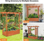 VINGLI 45 in Raised Garden Bed with Trellis & Hanging Roof, Wooden Elevated Planter Box with Drainage Holes for Outdoor Climbing Plants Vegetables Flowers, Patio Yard Balcony