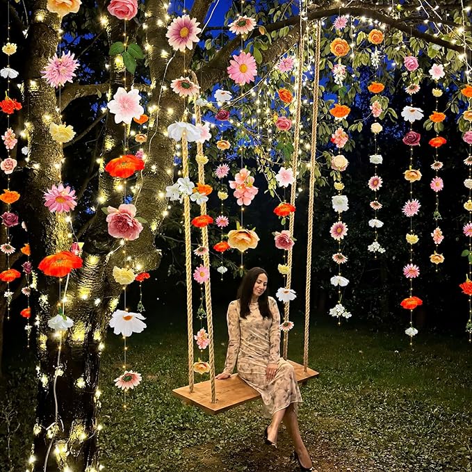 Suncalla 6 Pcs 35.4ft Hanging Flowers Garlands Backdrop Lighted Floating Fake Wildflower Vines LED Floral Garland Ceiling for Spring Wedding Bridal Shower Birthday Graduation Party (Vivid,Multicolor)