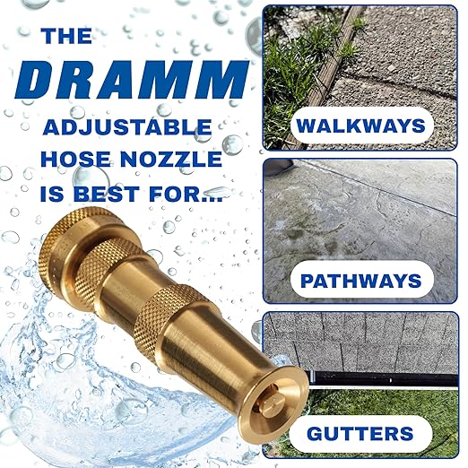 Dramm Heavy Duty Brass Jet Spray Hose Nozzle – High Pressure Garden Hose Attachment for Cleaning Patios, Walkways & Gutters