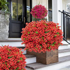 AXYLEX Artificial Flowers for Outdoors Fake Plants - 16 Bundles Faux Outside Greenery Boxwood No Fade Plastic Shrubs Fall Decor Farmhouse Home Garden Thanksgiving Mums (PureRed)