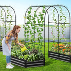 DoCred Galvanized Raised Garden Bed with 87" H Arch Trellis for Climbing Plants, Raised Outdoor Planter Garden Box with Climbing Netting for Gardening, Climbing Vegetables, Flower, Black