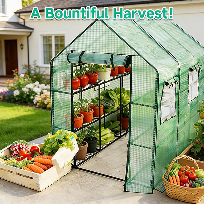 SUNGIFT Greenhouse for Outdoors 56 x 85 x 77 Inch, Walk-in Outdoor Greenhouses, Portable Green House 3 Tiers 20 Shelves for Garden, Patio, Backyard, Green