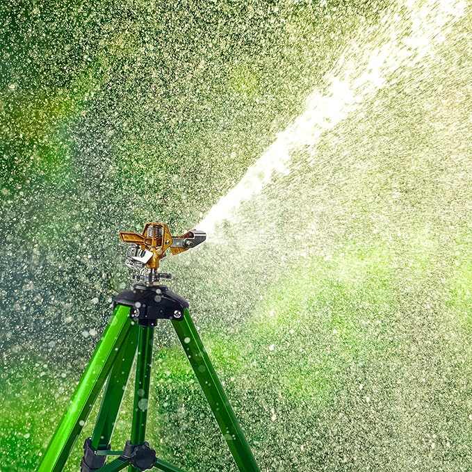 LIULO TOOL Impact Sprinkler on Tripod Base, Tripod Sprinklers with Head, 360 Degree Large Area Irrigation with Extension Legs Flip Locks, Heavy Duty 3/4" Connector for Lawn Yard Garden