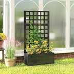 Outsunny Galvanized Raised Garden Bed with Trellis, Metal Planter Box with Drainage Holes, Outdoor Privacy Screen for Climbing Plants, Vegetable, Vines, 24" x 9" x 44.5", Black