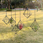 6 Pack Hanging Metal Air Plant Holders with Chain, Black Geometric Tillandsia Air Plant Hanger Cages, 2 Styles Mini Iron Air Plants Live Holders for Home Office Garden Decor
