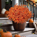 AXYLEX Artificial Fall Flowers Outdoor Fake Mums - 16 Bundles Fake Plants UV Resistant No Fade Faux Plastic Greenery Garden Porch Patio Fall Home Decor (Orangeyellow)