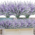obbsie 30 Bundles Artificial Lavender Outdoor, 14.5" UV Resistant Faux Plants Outdoor Greenery Stems No Fade Plastic Fake Flowers for Window Garden Office Patio Porch Decor
