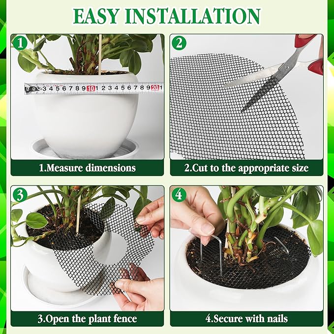 6 Pack Plant Pot Grids - 15.7 Inch Cuttable Soil Cover Protector from Cats, Squirrels Digging and Animals, Indoor Outdoor Plant Pot Soil Guard for Garden, Adapts to Different Pot Sizes